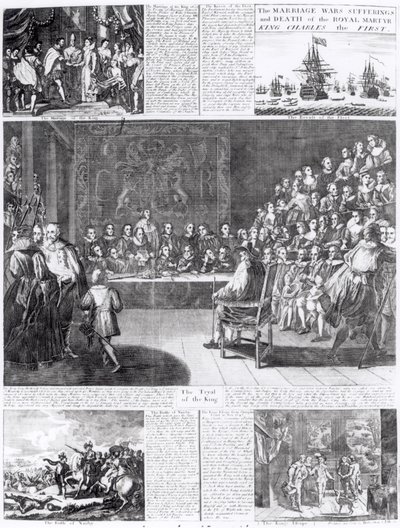Den kungliga martyrens, kung Charles den förstas äktenskap, krig, lidande och död, tryckt av Henry Overton och J. Hoole (gravyr) (bundw foto) av English School