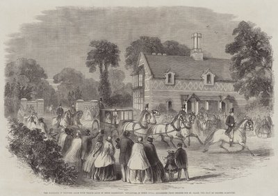 Prinsessan Alices äktenskap med prins Louis av Hessen Darmstadt, deras kungliga högheters avgång från Osborne till St Clare, överste Harcourts säte (gravyr) av English School
