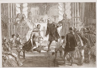 Marskalken av Polen kräver eden från hertigen av Anjou, illustration från The History of Protestantism av James Aitken Wylie (1808-1890), pub. 1878 av English School