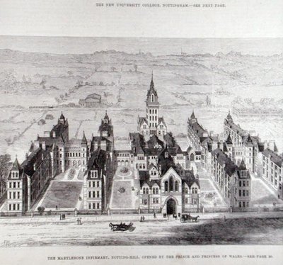 Marylebone Infirmary, Notting Hill, invigt av prinsen och prinsessan av Wales, från The Illustrated London News, 7 februari 1881. av English School
