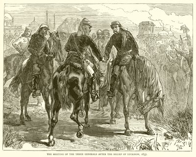 Mötet för de tre generalerna efter hjälpen av Lucknow, 1857 av English School