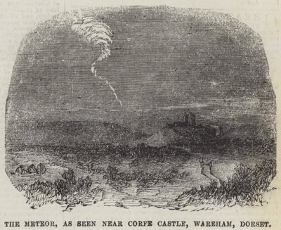 Meteoren, som sett nära Corfe Castle, Wareham, Dorset (gravyr) av English School