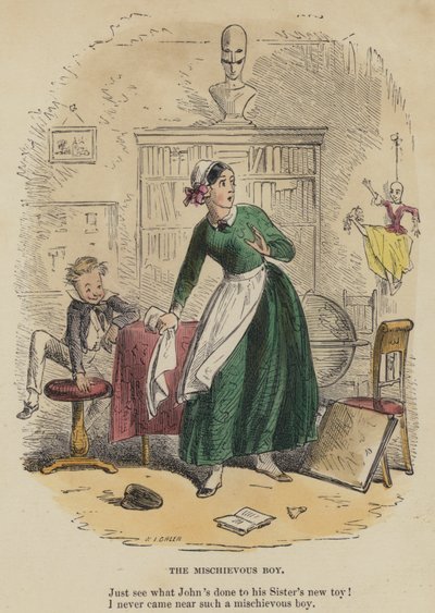 The Mischievous Boy (färgad gravyr) av English School