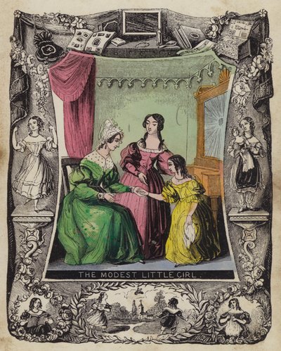 The Modest Little Girl (färgad gravyr) av English School