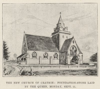 The New Church of Crathie, grundstenen lagd av drottningen, måndag av English School