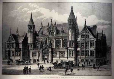 The New Law Courts i Birmingham, vars grundsten lades av drottningen, från The Illustrated London News, 26 mars 1887 av English School
