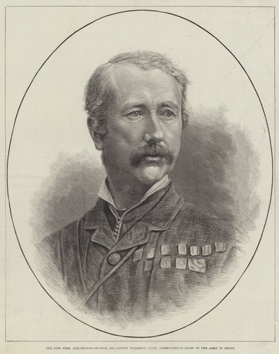 The New Peer, generallöjtnant Sir Garnet Wolseley, GCB, överbefälhavare för armén i Egypten (gravyr) av English School