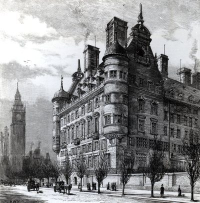 The New Police Offices on the Victoria Embankment, graverad av H.W.B., publicerad i 