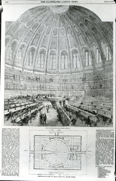 The New Reading-Room, British Museum, publicerad i The Illustrated London News, 9 maj 1857 av English School