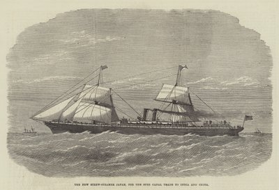The New Screw-Steamer Japan, för Suezkanalhandeln till Indien och Kina (gravyr) av English School