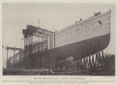 The New White Star Liner, "Oceanic," på aktierna (gravyr) av English School