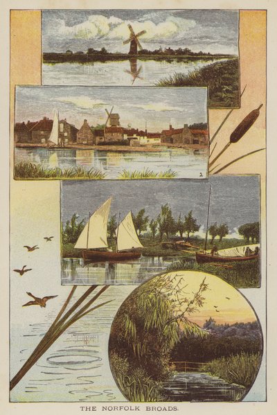 The Norfolk Broads (färgad gravyr) av English School