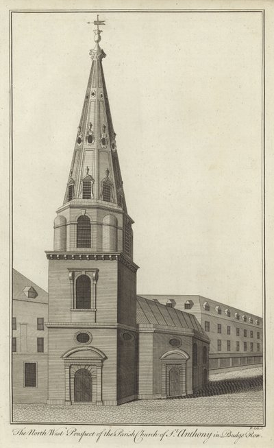 North West Prospect av Parish Church of St Anthony i Budge Row, London av English School