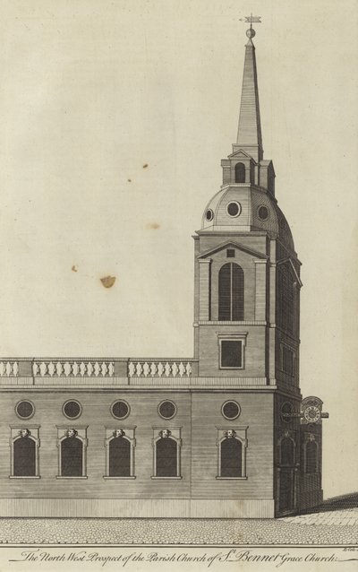 North West Prospect av Parish Church of St Benet Gracechurch, London av English School