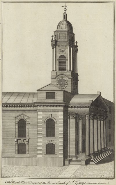 North West Prospect av Parish Church of St George, Hanover Square, London av English School