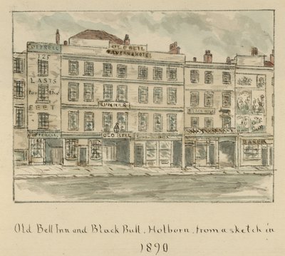 The Old Bell Inn and Black Bull, Holborn, London (wc på papper) av English School