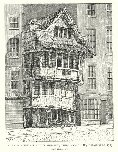 Den gamla fontänen i Minories, byggd ca 1480, riven 1793 (gravyr) av English School