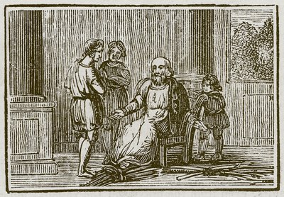 Den gamle mannen och hans söner (gravyr) av English School