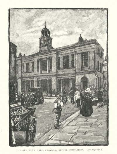 Gamla rådhuset, Croydon, före rivning (gravyr) av English School