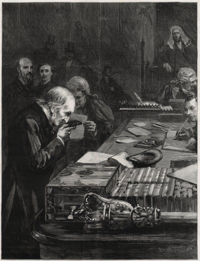 Parlamentets öppnande den 31 januari 1893 avlade Mr William Ewart Gladstone, med stöd av Mr Marjoribanks och Mr H Gladstone, eden. Illustration för The Graphic av English School