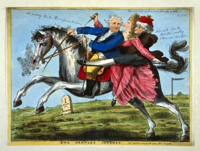 The Orators Journey, pub. 1785 (handfärgad gravyr) av English School