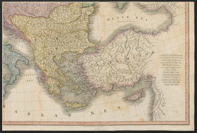 Det osmanska riket, från Europa, som beskriver alla förändringar av territoriet, tillsammans med deras avvikelser i gränslinjerna för dess flera imperier och stater som överenskoms om och bekräftades av det definitiva fördraget i Paris, 20 november 1815, p av English School