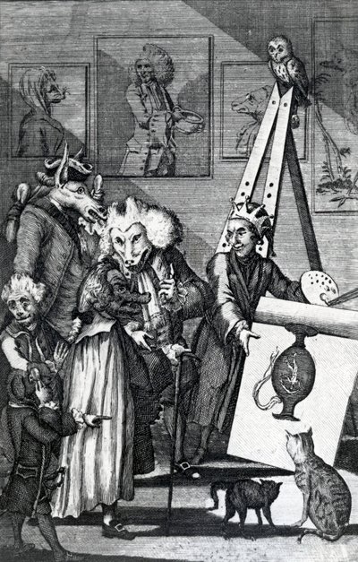 Målaren skickade in sin bild till Examination of Connoisseurs and Antiquarians, 1774 av English School