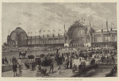 Parisutställningen, frontvy av huvudbyggnaden i Champ de Mars (gravyr) av English School