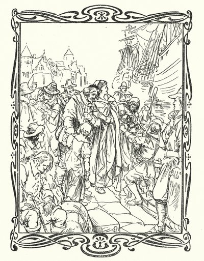Pilgrimsfäderna (färg litho) av English School