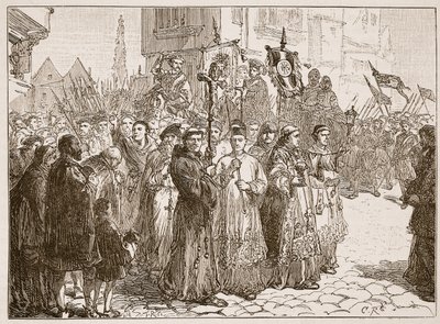 The Pilgrimage of Grace 1536, illustration från Cassells Illustrated History of England (sepiafoto) av English School