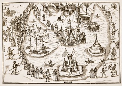 The Pond at Elvetham under Queen Elizabeths besök, från The Honorable Entertainment som gavs till Queens Majesty i Prgresse i Elvetham i Hampshire av the Right Honble the Earl of Hertford, 1591 ( av English School