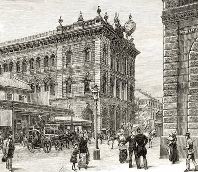 Postkontoret, George Street, Sydney, omkring 1880, från "Australian Pictures" av Howard Willoughby, utgiven av Religious Tract Society, London, 1886. av English School