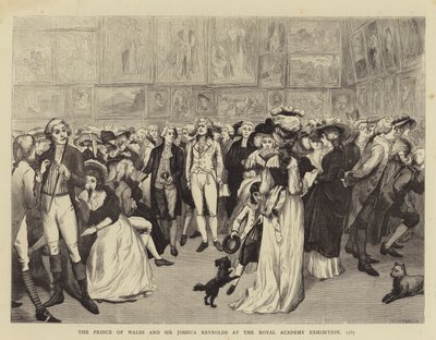 Prinsen av Wales och Sir Joshua Reynolds på Royal Academy Exhibition av English School