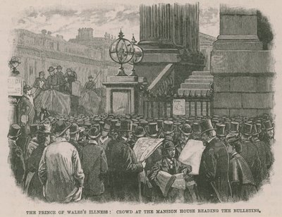 Prinsen av Wales sjukdom: Folkmassa på Mansion House som läser bulletinerna av English School