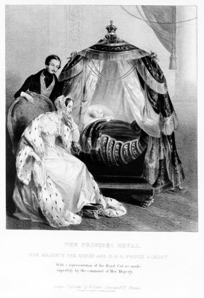 Prinsessan Royal, Hennes Majestät Drottningen och HKH Prins Albert, med den kungliga barnsängen, ca 1840 av English School