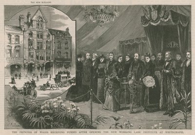 Prinsessan av Wales tar emot plånböcker efter att ha öppnat det nya Working Lads Institute i Whitechapel av English School