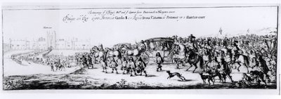 Processionen av Charles II (1630-85) och hans nya drottning, Katarina av Braganza (1638-1705) från Portsmouth till Hampton Court, 1662 av English School