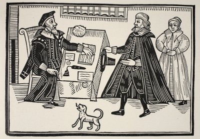 The Proctor and Parator, titelsidan på en traktat om de andliga domstolarnas övergrepp och exorbitanser, 1641 av English School