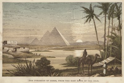 Pyramiderna i Gizeh, från Nilens östra strand (färgad gravyr) av English School