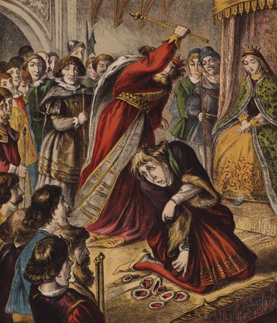 The Queen of Hearts, She Made Some Tarts (färg litho) av English School