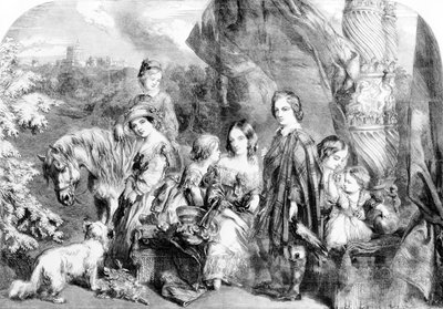 Drottningen och hennes barn i Windsor Great Park, från "Illustrated London News", 1852 av English School