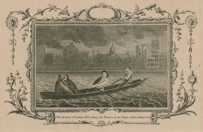Drottningen av kung James II korsar Themsen på natten med sin spädbarn av English School