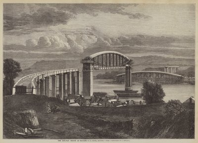 Järnvägsbron i Saltash, IK Brunel, ingenjör (gravyr) av English School