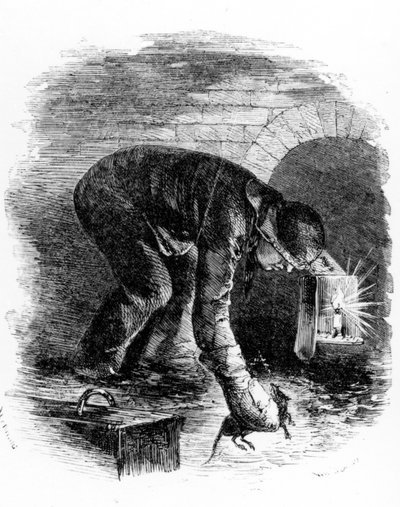 The Rat-catchers of the Sewers, illustration från "London Labor and the London Poor" av Henry Mayhew, ca 1840-talet av English School