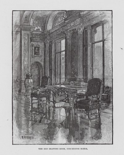 The Red Drawing Room, Dorchester House (litografi) av English School