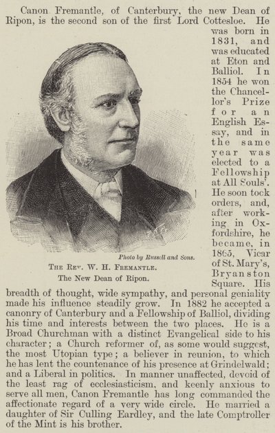 Pastor W H Fremantle, den nye dekanusen i Ripon (gravyr) av English School