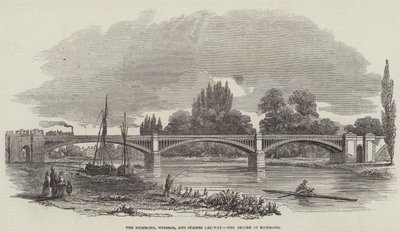 Richmond, Windsor och Staines Railway Bridge i Richmond (gravyr) av English School