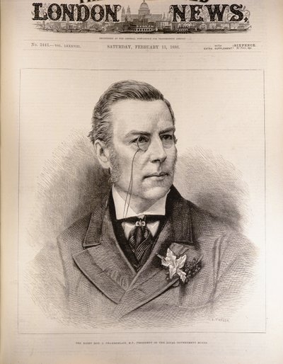 Joseph Chamberlain (1836-1914), parlamentsledamot, ordförande för Local Government Board, ur "The Illustrated London News", 13 februari 1886. av English School