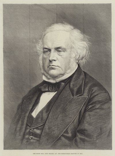 The Right Honorable John Bright, MP för Birmingham, vald 1857 (gravyr) av English School
