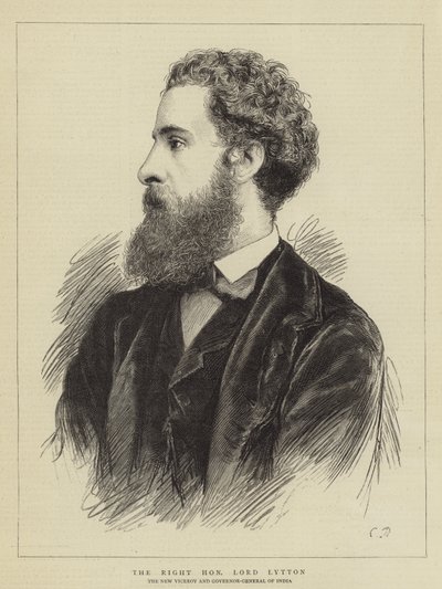 The Right Honorable Lord Lytton (gravyr) av English School